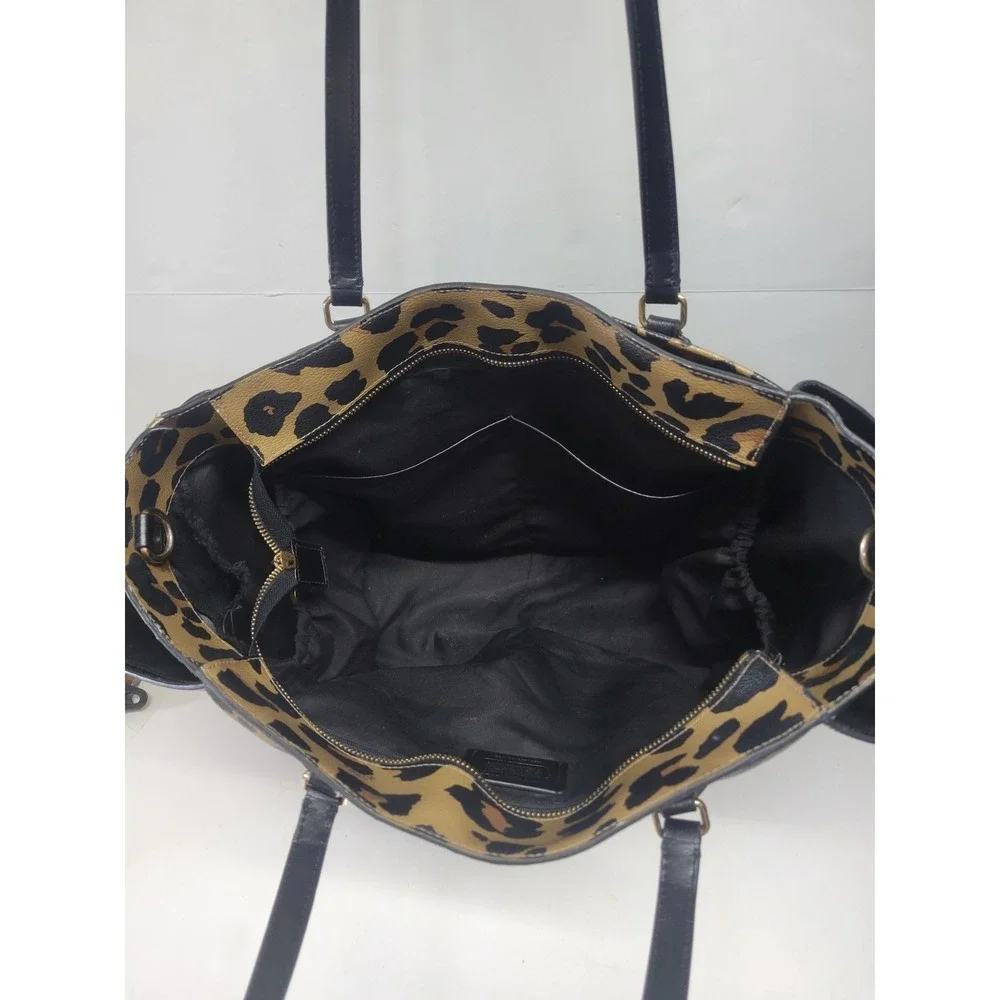 Coach Leopard Print Tote Bag Black Leather Straps purse‎